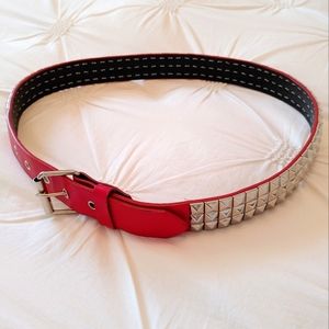 Y2k alternative red leather studded belt. Size 38-40